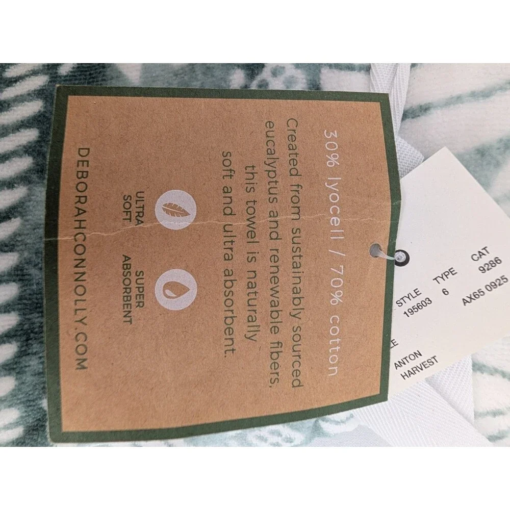 Deborah Connolly Designs 2 Hand Towels Pumpkin Green White Design NEW